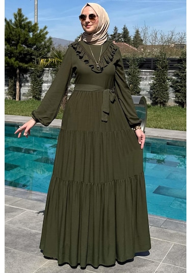 Rabia Şamlı Jale Elbise Haki Normal