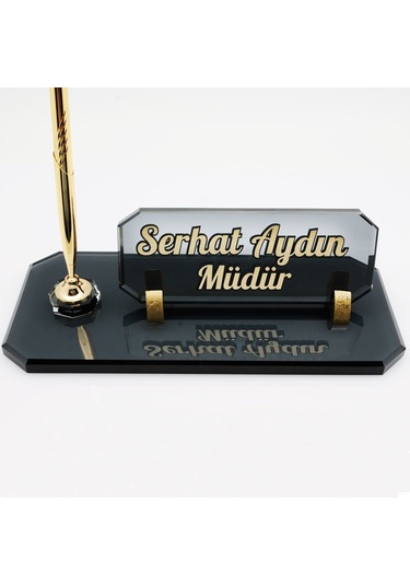 Kabartma Kristal Masa İsimliği Kalemli Dikdörtgen