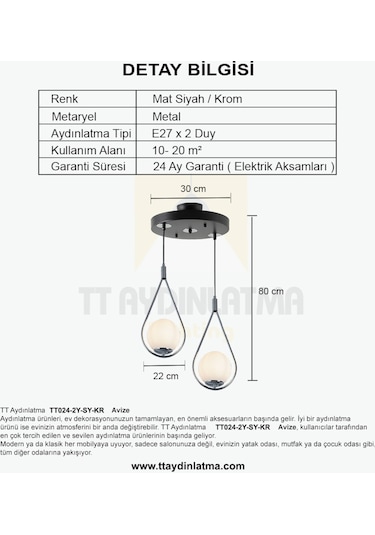 Tt024-2Y-Sy-Kr Tt Aydınlatma Mat Siyah-Krom 2 Li Yuvarlak Avize