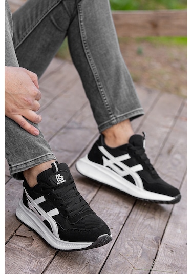 Garantili D120 Günlük Ortopedik Erkek Sneaker Spor Ayakkabı Siyah-beyaz
