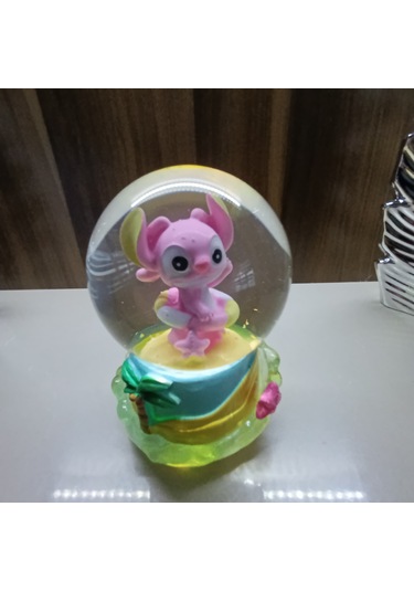 Stitch - Sarı Altlık 11cm-7cm Pilli Pembe Kar Küre