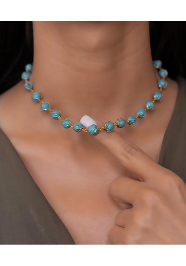 Bayar Gold 14 Ayar Kafesli Firuze Kolye Sarı Altın