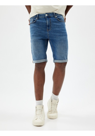 Koton Oversize Kot Şort Bermuda Cep Detaylı Pamuklu Koyu İndigo 4sam40093nd İndigo
