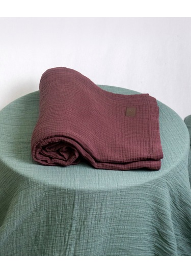 4 Katlı Müslin Yatak Örtüsü - Battaniye Pike %100 Organik Pamuk Dört Mevsim Yumuşak Gots Sertifikalı Bordo