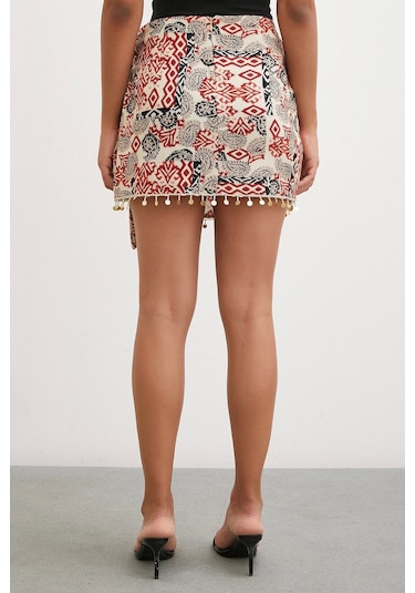 Never More Pul Aksesuarlı Bağlamalı Mini Etek Bej