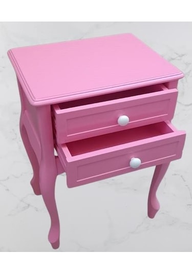 Komodin 90359model Klasik Kayın Aslan Ayak Parlak Pembe Lake Çift Çekmece El Yapım