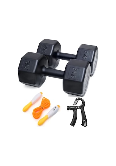 Ps Spor 7 Kg Dambıl X 2 Adet 14 Kg + Sayaçlı Ayarlanabilir El Yayı + Sayaçlı Atlama Ipi