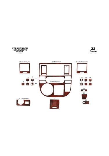 Volkswagen T5 Multivan Piano Black Kaplama 2003-2009 22 Parça-maun Maun