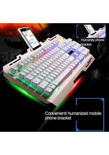 Chasing Leopard G700 Usb Rgb Arka Işıklı Kablolu Optik Oyun Fare Ve Klavye Seti, Klavye Kablolu Uzunluğu: 1.35m, Fare Kablolu Uzunluğu: 1.3m Beyaz Optik