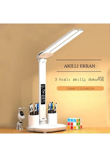 Techtic 5in1 Çok Fonksiyonlu Şarjlı Masa Lambası+saat+termometre