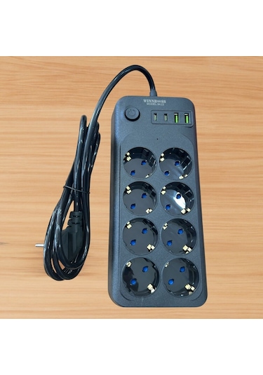 Buffer Akım Korumalı Termal Uzatma Kablosu 8 Priz, 2 Usb Ve 2 Type-c Girişli, Güçlü Çoklu Priz 0