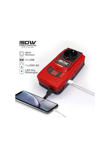 Kobb Kbn150 12v/220v 150watt Modifiye Sinüs Dönüştürücü İnvertör Fr Kbn150