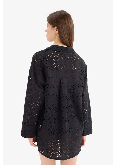 Defacto Regular Fit Pamuklu Brode Plaj Gömleği-fall İn Love C0506ax25smbk27 Siyah