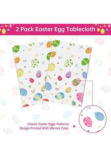 Gajeena Paskalya Renkli Yumurta Desenli Plastik Masa Örtüsü Seti - 137x274 Cm Büyük Boy Paskalya Masa Kaplaması