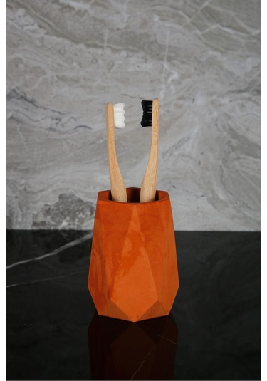 Betonmall 4 Parça Mermer Desenli Beton Banyo Seti Katı Sıvı Sabunluk Diş Fırçalık Tepsi - Terracota Terracota