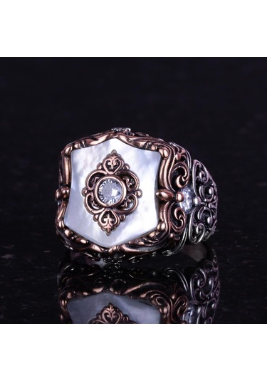 Gerçek Doğal İnci Taş Yüzük, Vintage Erkek Yüzüğü, 925 Ayar Katı Gümüş Yüzük Özel Yapım Gümüş