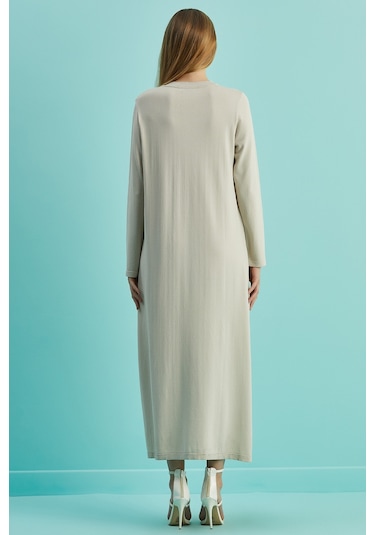 Uzun Kollu Krem Triko Elbise