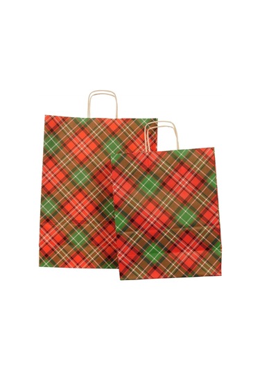 Kraft Çanta Ekose Desen Baskılı 31 12x41 25 Adet