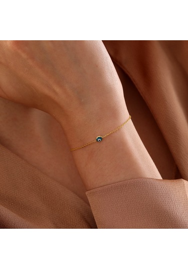 925 Ayar Gümüş Mavi Tek Taş Göz Bileklik Altın