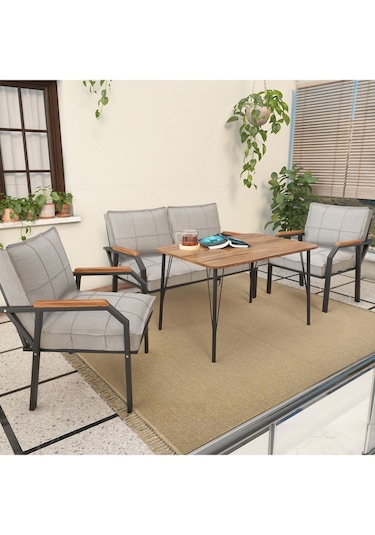 Mygusi Hayal Balkon, Bahçe, Cafe, Teras - Metal Kanepe Koltuk Takımı - 2+1+1 Masali Açikgri Açık Gri