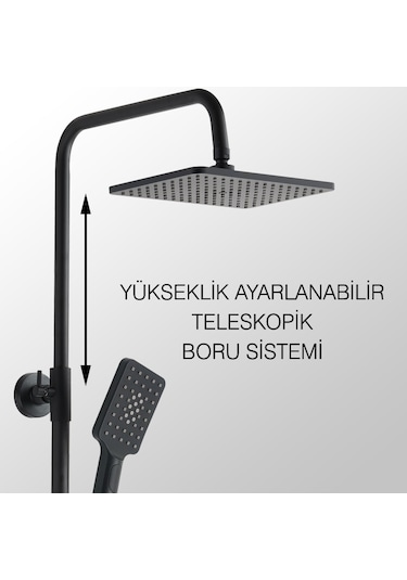 Fause Teleskopik Kolonlu Tepe Duş Seti 3 Fonk. Siyah Kds122-2b Siyah