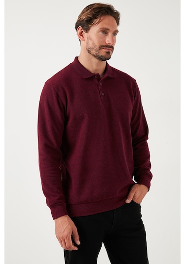 Buratti Pamuk Karışımlı Regular Fit Erkek Polo Yaka Kazak 456223 Mürdüm