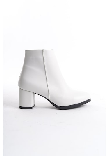 Kadın Liva Düz Topuklu Kısa Bot Beyaz Deri