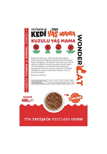 Wondercat Kuzulu Yetişkin Kedi Konservesi 400gr X 12 Adet