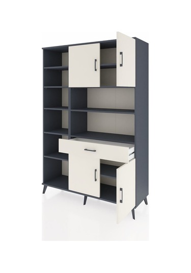 Hyperion Dolap 10 Raflı Tek Çekmeceli 4 Kapaklı 132x44x195 Antrasit-aytaşı/aytaşı Aytası/aytası