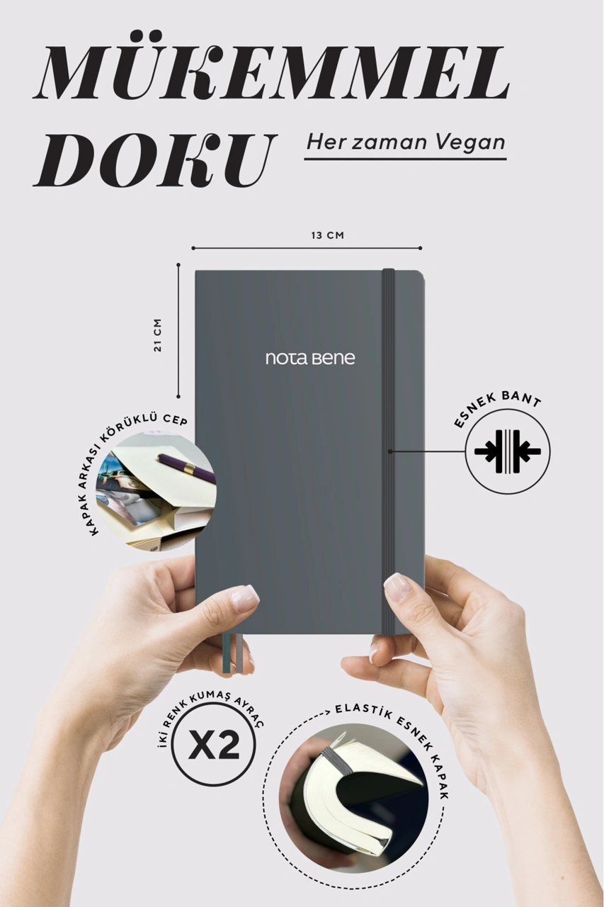 Nota Bene Classic Esnek Kapak Defter, 13x21 Cm, Çizgili Gri