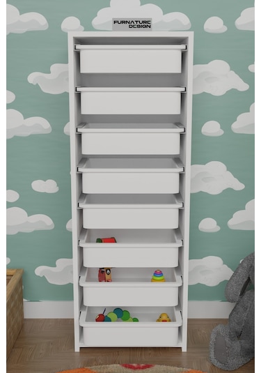 8 Sepetli Çok Amaçlı Dolap Oyuncak Mutfak Dolabı - Beyaz-beyaz