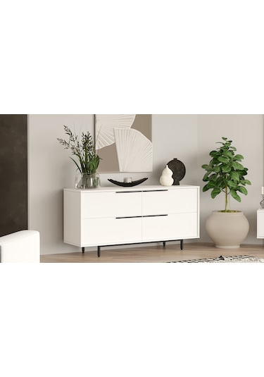Robin Home Lidya Konsol 4 Kapaklı Metal Ayaklı 160cm Beyaz