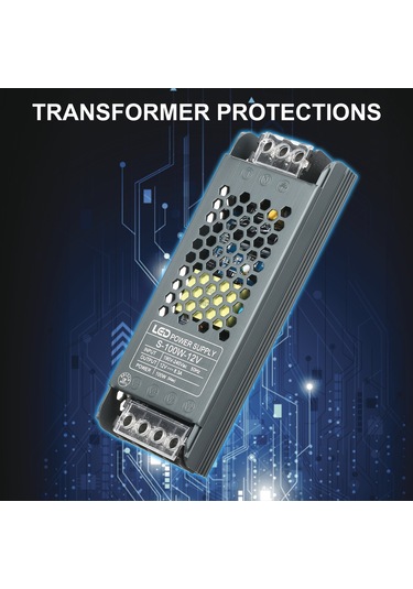 Lemestar 12v 100w Led Transformörü - Led Şerit, Işık Kutusu, Lineer Işık İçin Dışarıdışı Kullanim Dışı - Alüminyum Kasa, Isı Dağıtımı, Güvenlik Korumaları
