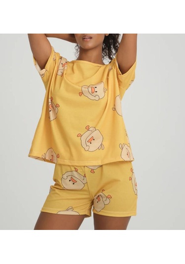 Civciv Desenli Şortlu Takım Sarı