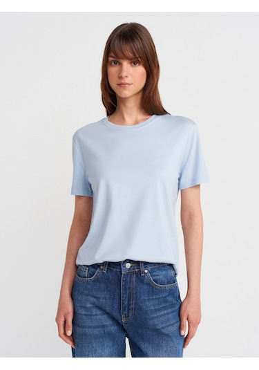 Dilvin 31791 Bisiklet Yaka Modal T-shirt-açık Mavi Açık Mavi