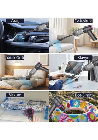 Turbo Emiş 14000 Pa Güçlü Vakum Araç Süpürgesi Portatif Ev Araba Kullanımı İçin Süpürge