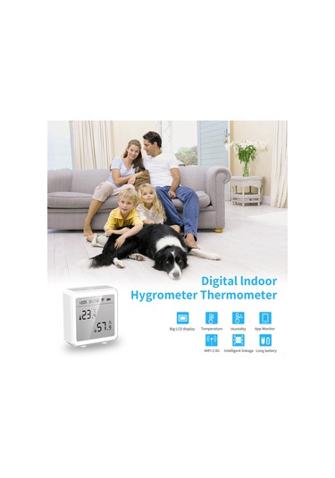 Vkemall Wıfı 2.4g Tuya Akıllı Sicaklık Ve Nem Sensörü -10 C/+55 C 0-100%rh Dijital Ölçüm Cihazı Pil Dahil Değil