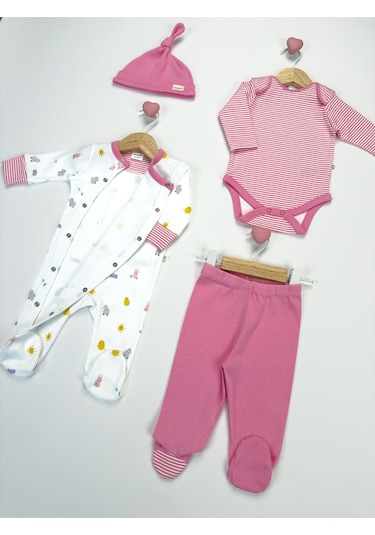 Sezgibaby Kisecik 4'lü Kız Bebek Tulum Çoklu Set Pembe