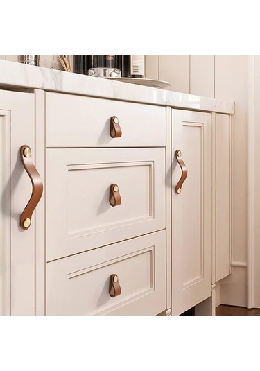 4'lü Deri Mobilya Kulpu Seti, Dolap Kapı Kolu, Deri Çekmece Kolu, Dolaplar, Şifonyer, Mutfak, Banyo İçin Antika Mobilya Kulpu