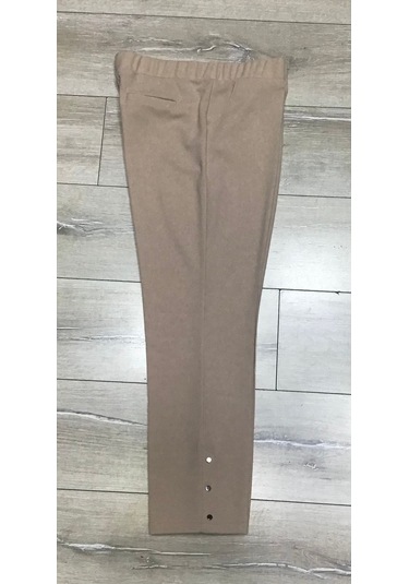 Scuba Yanlardan Cepli Önü Dikişli Paçası Çakmalı Beli Lastikli Büyük Beden Pantolon Krem