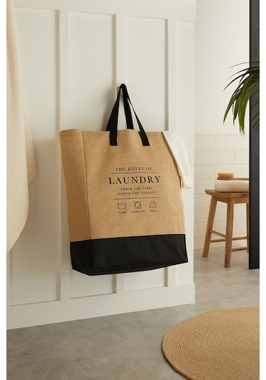 Ocean Home Textile Su Geçirmez Tabanlı Jüt Çamaşır Çantası 40 x 25 x 55 cm