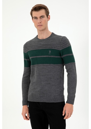 U.S. Polo Assn. Erkek Slim Fit Bisiklet Yaka Antrasit Melanj Kazak 50293041-VR081 U.S. Polo Assn. Erkek Slim Fit Bisiklet Yaka Antrasit Melanj Kazak 50293041-VR081