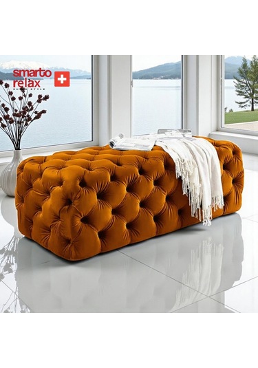 Smarto Relax Puf Soglio Ayaksız Kapitoneli Dekoratif 100x100x45 Cm Turuncu Turuncu