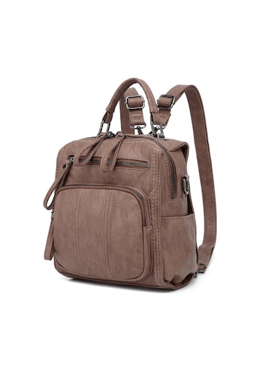 Yıkama Deri Sırt Askılı Kadın Çantası 21k Barcelona 1915 Açık Vizon