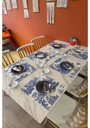 Toile De Jouy %100 Pamuk 6 Lı Amerikan Servis Seti 37x42 Cm - Zt300 Ekru