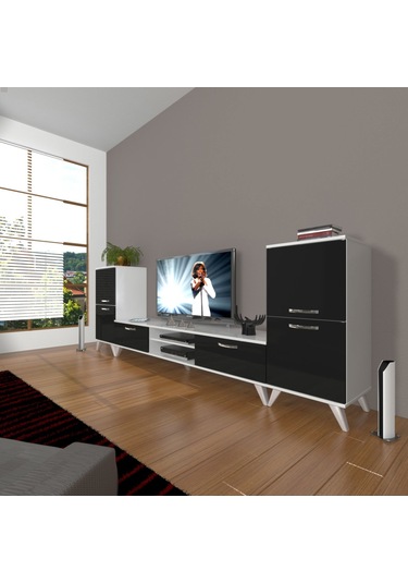 Decoraktiv Eko On2 Slm Dvd Retro Tv Ünitesi Tv Sehpası Beyaz - Siyah