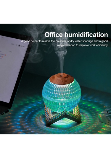 Springsun Beyaz Usb Type-c Nemlendirici, Kristal Top Rgb Işık, 450ml Hacim, 6 Saat Otomatik Kapatma, Nano Buhar, Ofis/ev Masaüstü, Düşük Gürültü