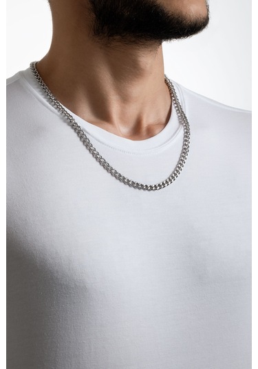 Örgü Model Çelik Erkek Kolye Gri