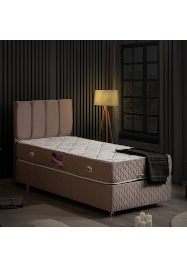 Setaymobilya Baza, Tetra Gri Tek Kişilik Baza + Başlık + Deluxe Yatak