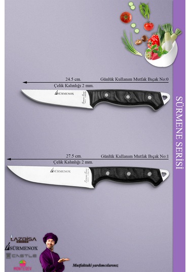 Sürmene Serisi Mutfak Bıçak Seti Et Ekmek Tavuk Sebze Salata Bıçağı 2 Li Set Siyah Mft-120 Siyah